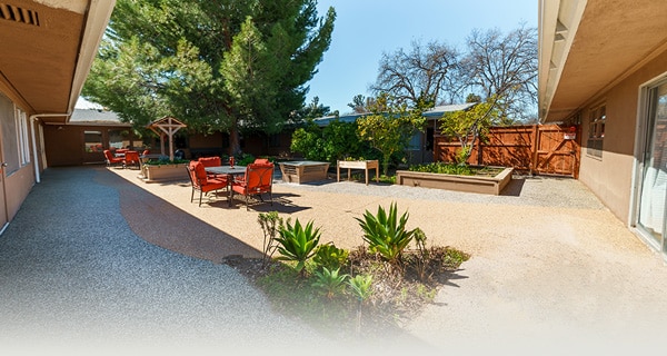 The back courtyards of the Ojai Health and Rehab facility